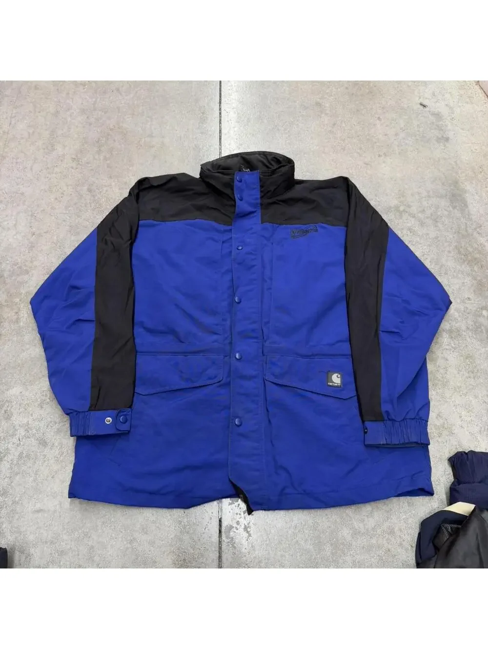 vintage carhartt blue and black hiking parka jacket size xl